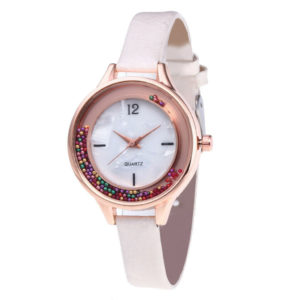 Дамски часовник с цветни топченца – бял