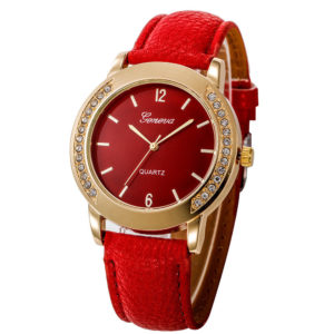 Луксозен дамски часовник с кристали - червен