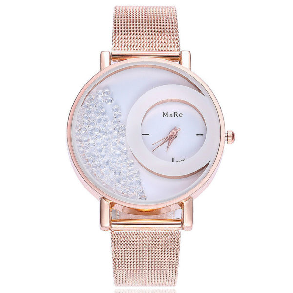 Луксозен дамски часовник с кристали - розово злато